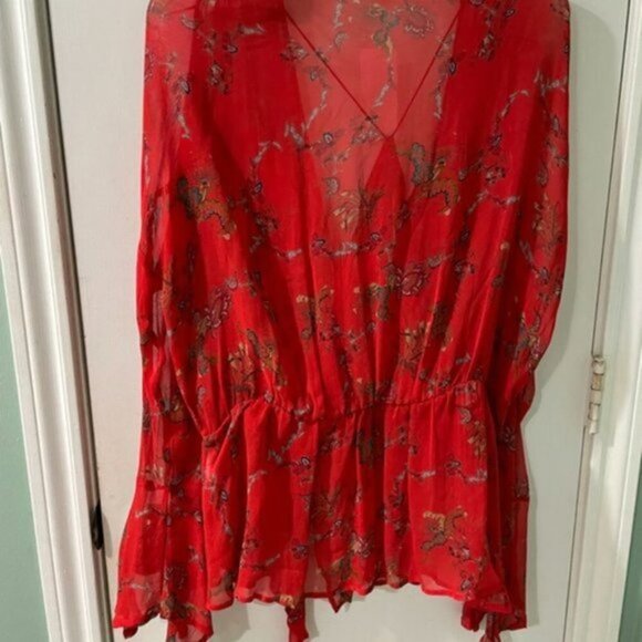 Iro Linette Floral Print Bell Sleeve Chiffon Blouse Top, Long Sleeve - Picture 9 of 11